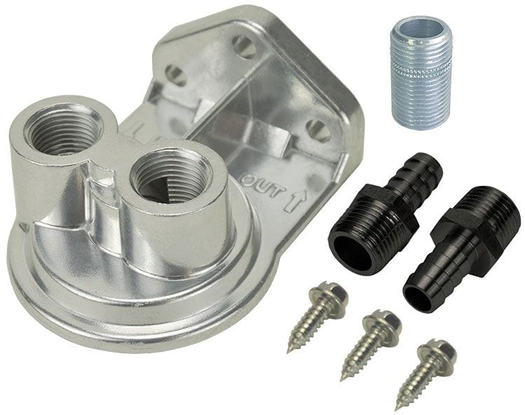 DERALE 3/4"-16 Filter Thread. 1/2" NPT Ports Derale Oil Filter Mount Kit with Top Entry Ports DP15708 SR