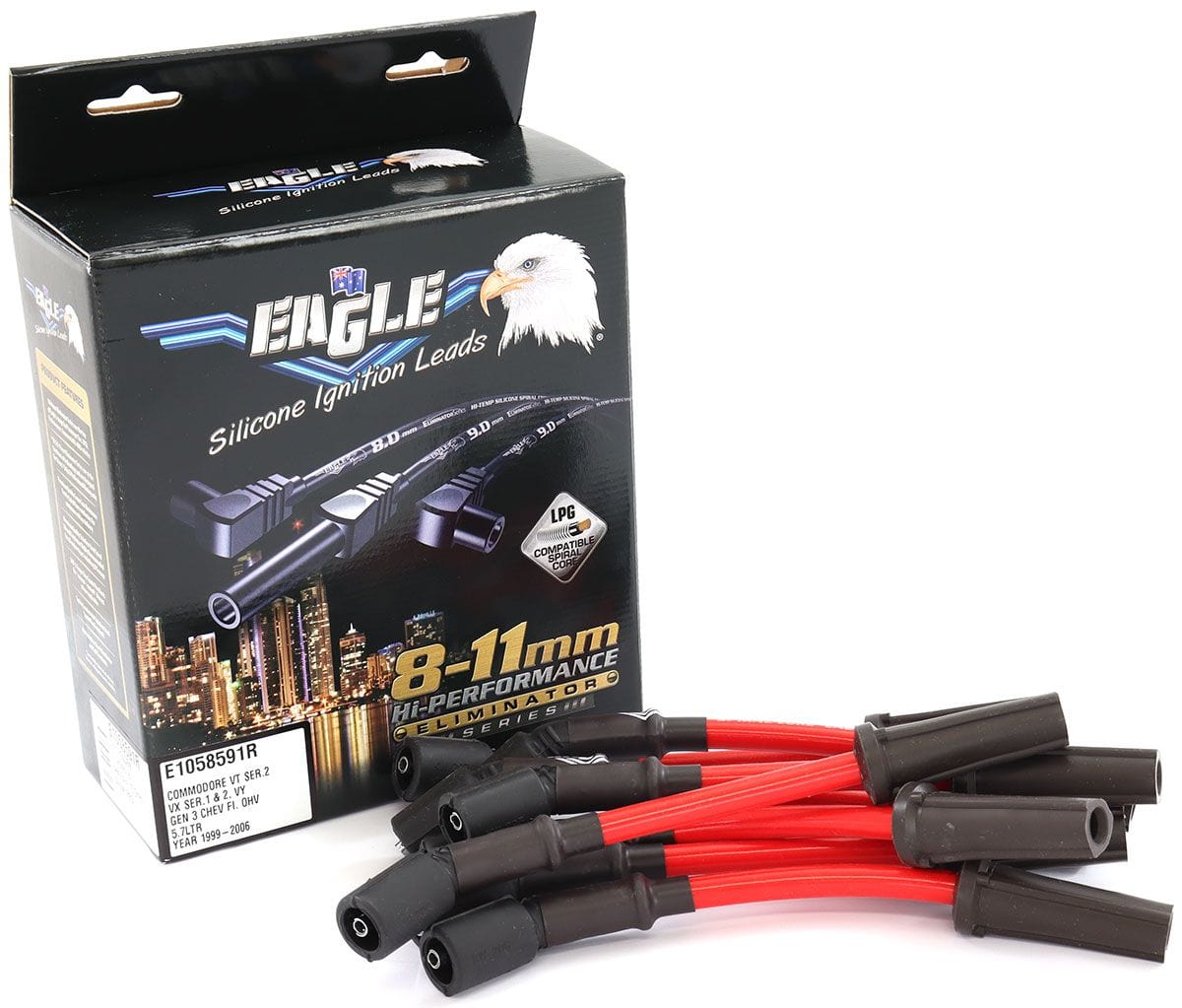 EL Suit Chev LS1 With 135° Coil boot & 180° Spark Plug Eagle Leads 10.5mm Eliminator Series II Over Rocker Cover Lead Set - Red ELE1058591R SR