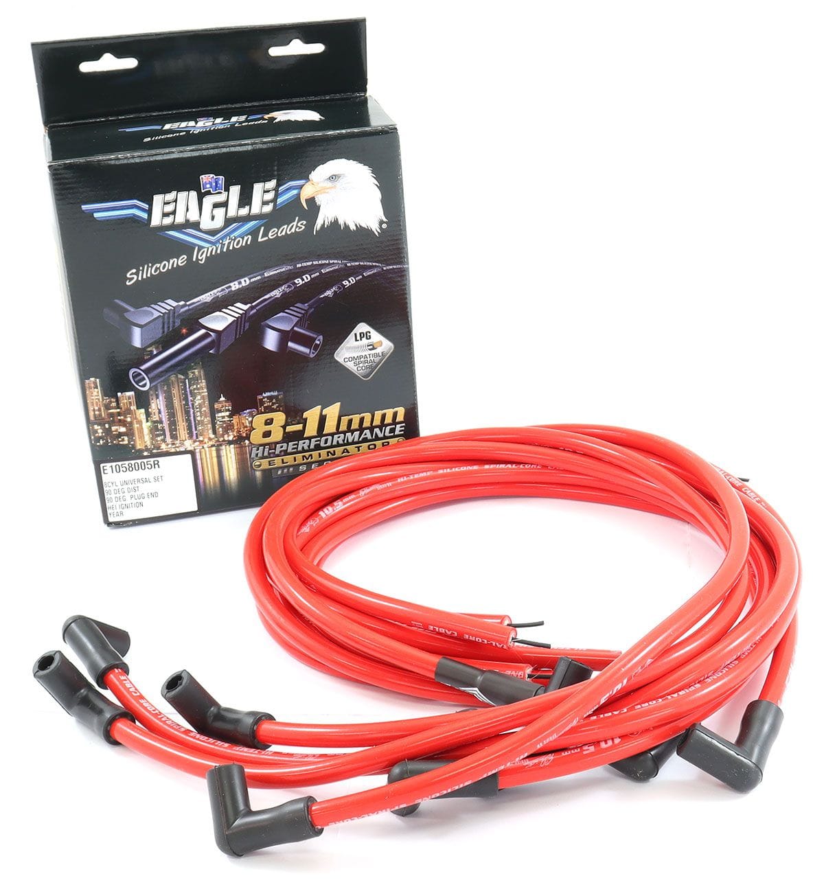 EL Universal V8 Set With HEI Cap 90° Distributor & 90° Spark Plug Eagle Leads 10.5mm Eliminator Series II Lead Set - Red ELE1058005R SR