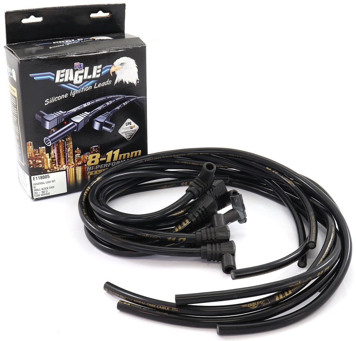 EL Universal V8 Set With STD Cap 90° Distributor & 90° Spark Plug Eagle Leads 11mm Eliminator Series III Lead Set - Blue ELE118005 SR