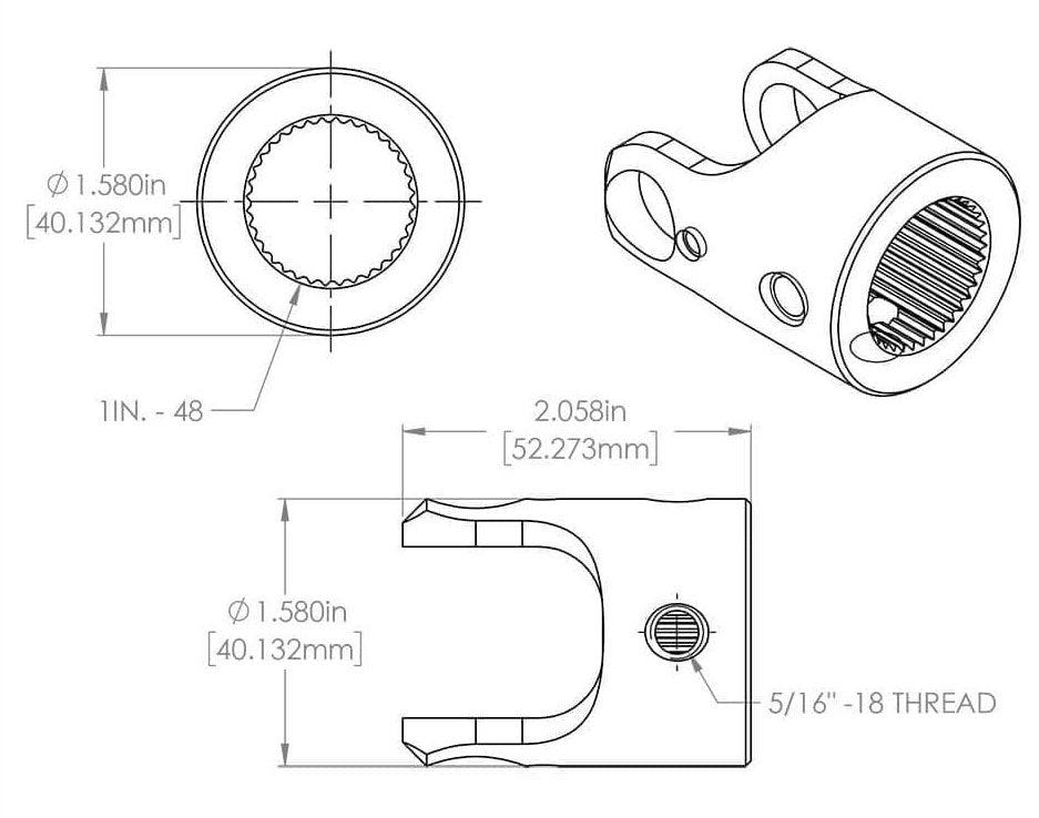FLAMING 1"-48 x 3/4"DD Spline - Smooth Flaming River Billet Universal Joint FR1712DD SR