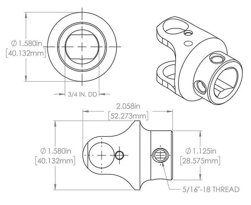 FLAMING 13/16"-36 x 3/4"DD Flaming River Billet Universal Joint FR1719DD SR