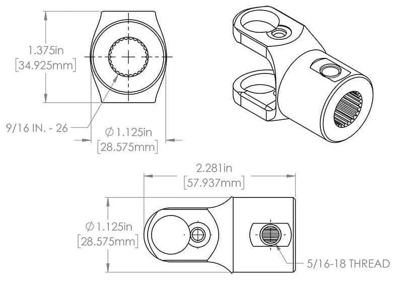 FLAMING 3/4" x 9/16"-26 Smooth - Spline Flaming River Low Profile Racing Uni-Joint 1-1/4"Dia FR1917 SR