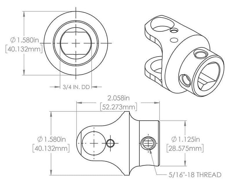 FLAMING 5/8"-36 x 3/4"DD Spline - Smooth Flaming River Billet Universal Joint FR1722DD SR
