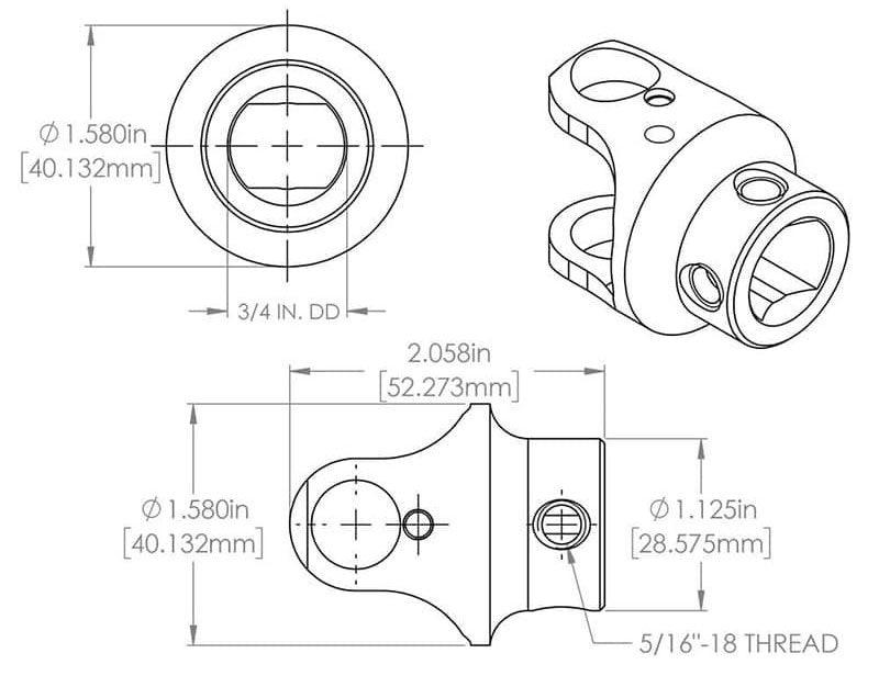 FLAMING 9/16"-36 x 3/4"DD Spline - Smooth Flaming River Billet Universal Joint FR1762DD SR