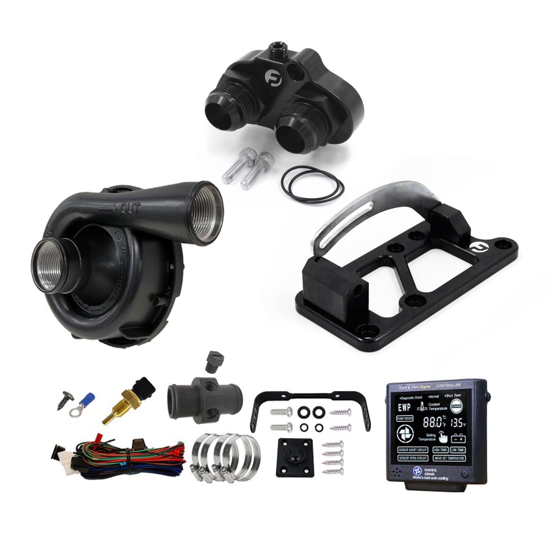 Franklin Performance 2-Bolt / 16AN / Yes Franklin Mazda 12A & 13B Water Pump Adaptor & Side Mount Alternator Bracket Combo 019-020, 015-012, 2x 015-006, DC-8975-BLACK SR
