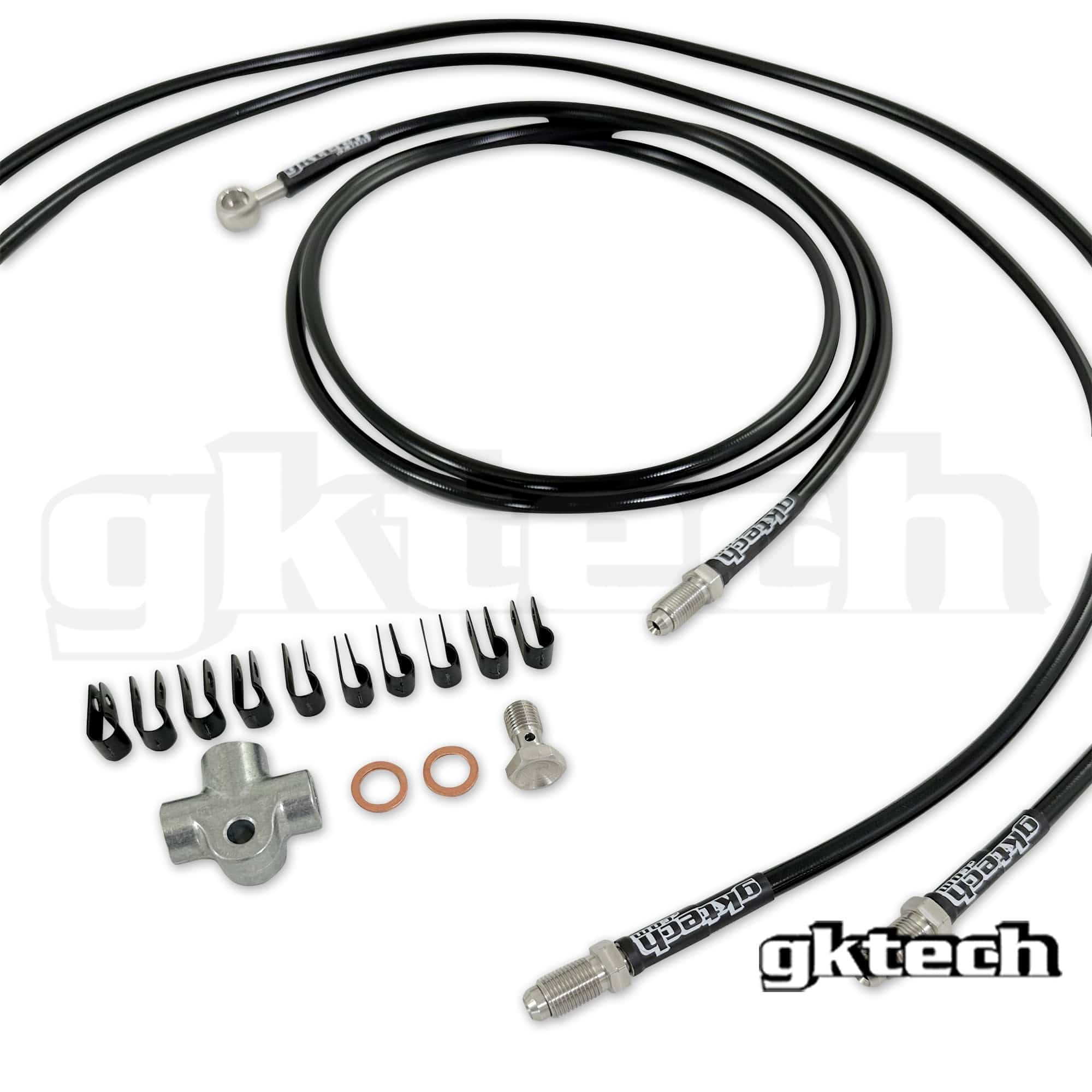GKTECH 2 pot Nissan stand alone SS braided brake line kit SR