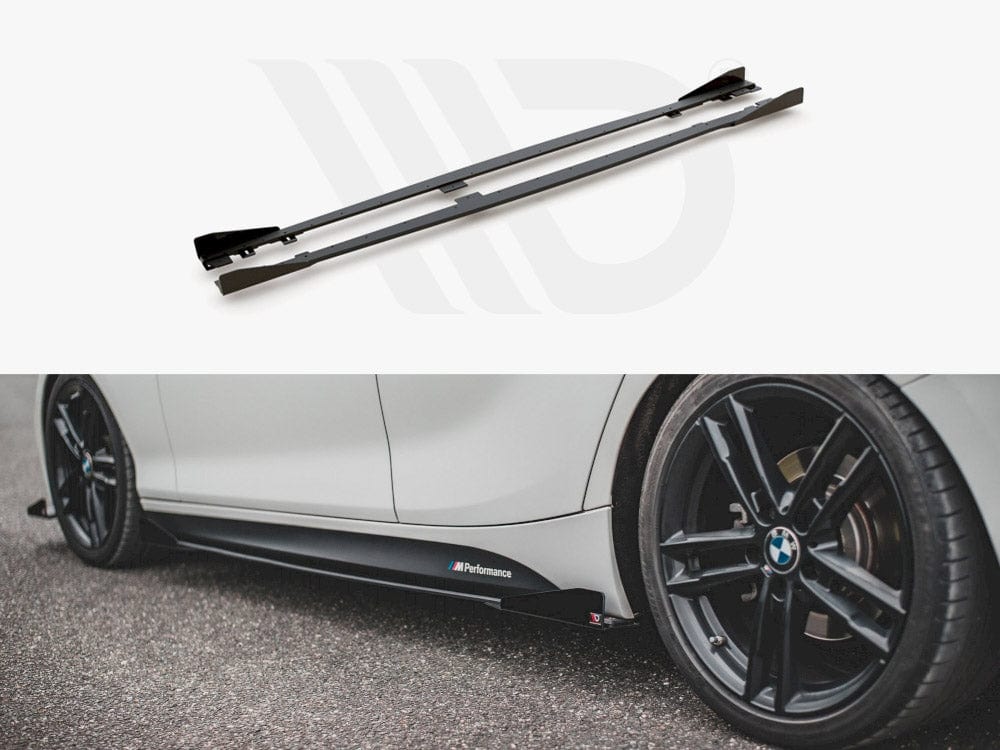 Maxton Design Black + Gloss Flaps Racing Durability Side Skirts Diffusers V.2 + Flaps BMW 1 F20 M-Pack Facelift / M140i Maxton Design SR