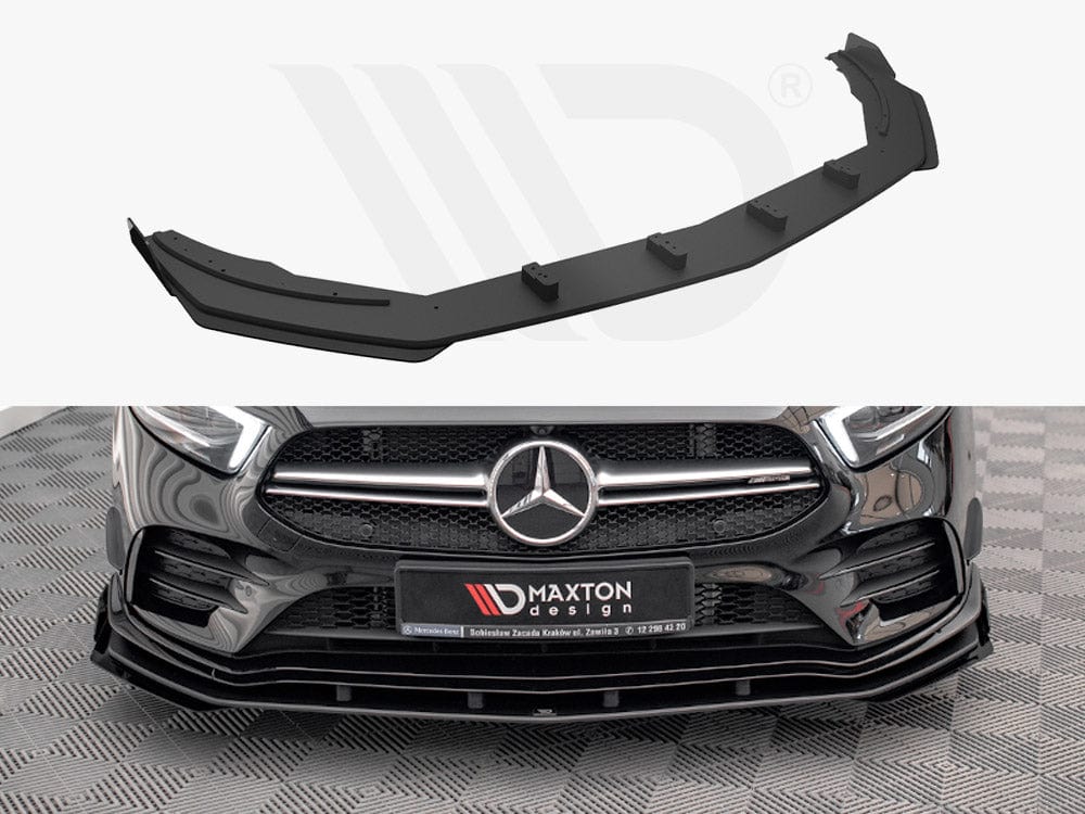 Maxton Design Black + Gloss Flaps Street PRO Front Splitter + Flaps Mercedes A35 AMG / AMG-Line Aero Pack W177 Maxton Design SR