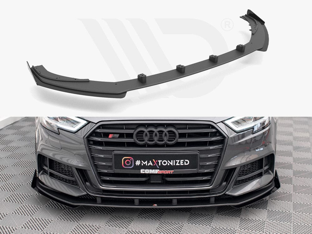 Maxton Design Black + Gloss Flaps Street PRO Front Splitter V.1 + Flaps Audi S3 / A3 S-Line Sportback 8V Facelift Maxton Design SR
