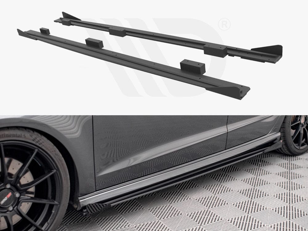 Maxton Design Black + Gloss Flaps Street PRO Side Skirts Diffusers + Flaps Audi S3 / A3 S-Line Sportback 8V Facelift Maxton Design SR