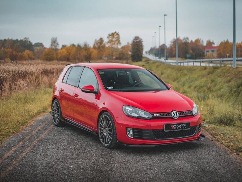 Maxton Design Black-Red + Gloss Flaps Racing Durability Front Splitter V.3 + Flaps VW Golf GTI Mk6 2008-2012 Maxton Design SR