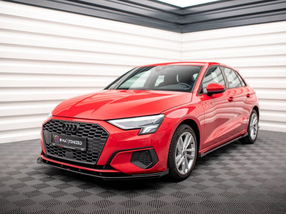 Maxton Design Black-Red + Gloss Flaps Street PRO Front Splitter + Flaps Audi A3 8Y Maxton Design SR