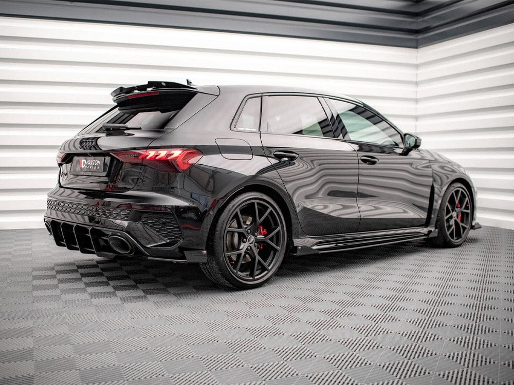 Maxton Design Black-Red + Gloss Flaps Street PRO Side Skirts Diffusers (+flaps) Audi RS3 Sportback 8Y 2020- Maxton Design SR