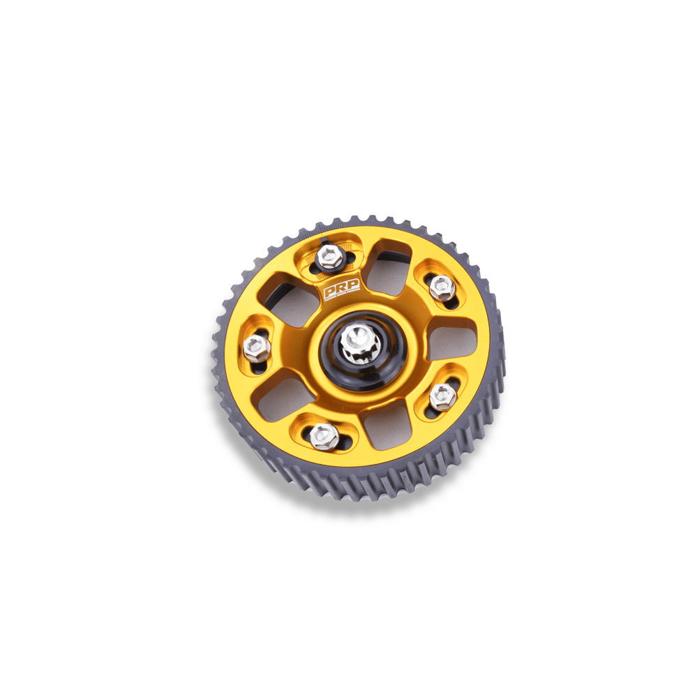 Platinum Racing Products Adjustable Cam Gear Gold / Add Billet Retainer and TI Bolt x 2 Adjustable ALLOY OUTER Cam Gears to suit 1UZ SR
