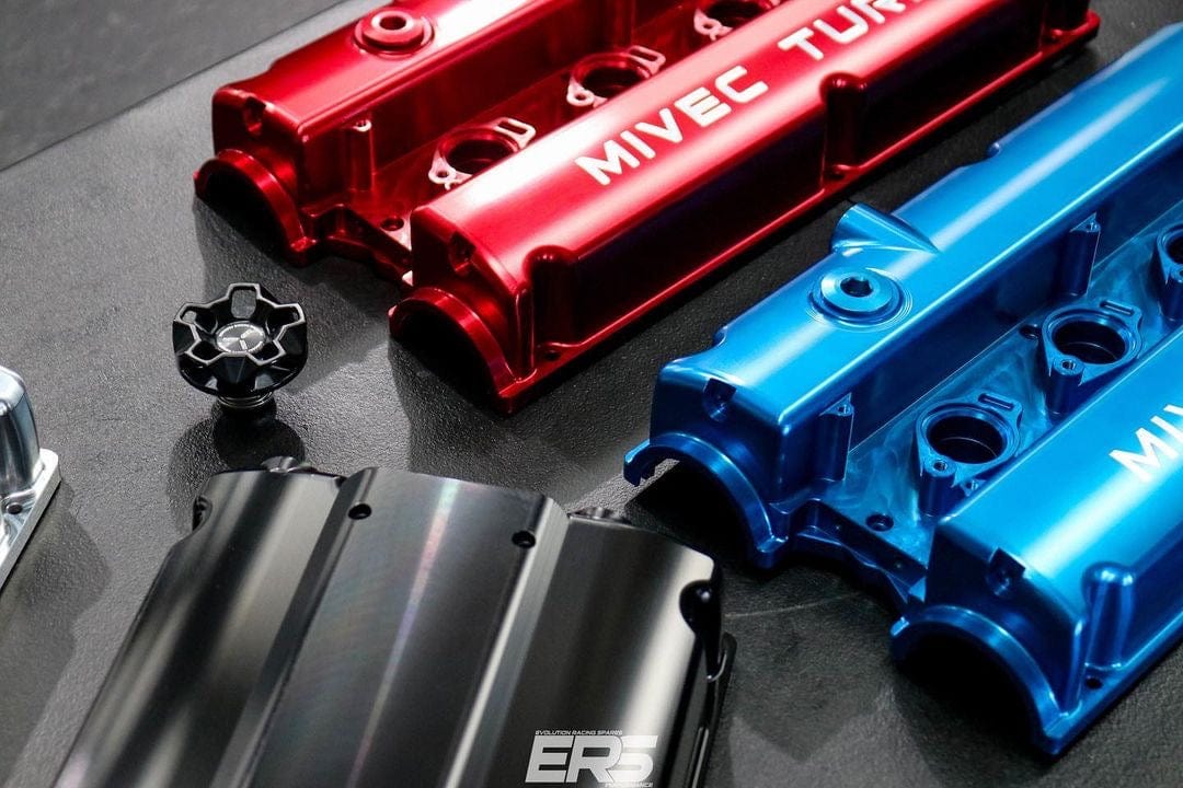 Platinum Racing Products Billet Cam Covers Blue / Custom Laser Engraving (Leave a note at checkout) / No Coil Kit Mitsubishi EVO 4-9 Billet Cam Cover Kit SR