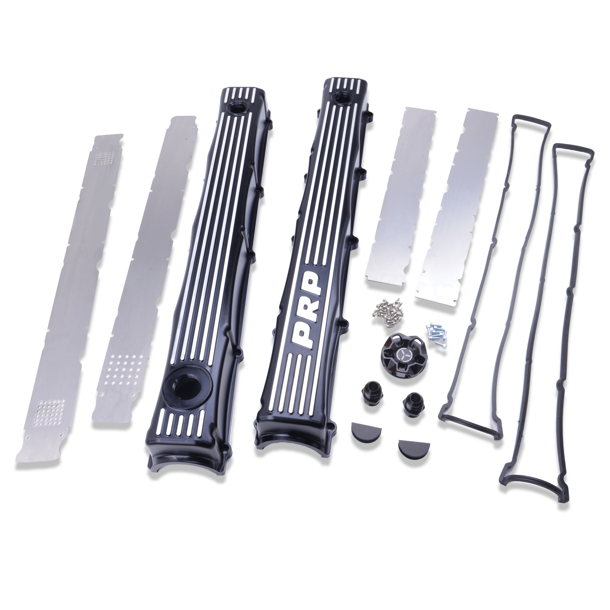 Platinum Racing Products Billet Cam Covers Nissan SR20DET S13 S14 S15 Hi-Temp Heater Hose Kit / No Oil Cap / Finned - With Filler Cap Port (Wet Sump) RB Twin Cam Baffled Cam Covers SR