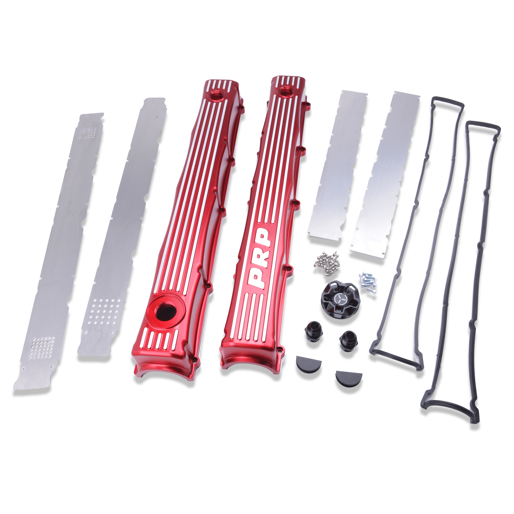 Platinum Racing Products Billet Cam Covers Red / No Oil Cap / Finned - With Filler Cap Port (Wet Sump) RB Twin Cam Baffled Cam Covers SR