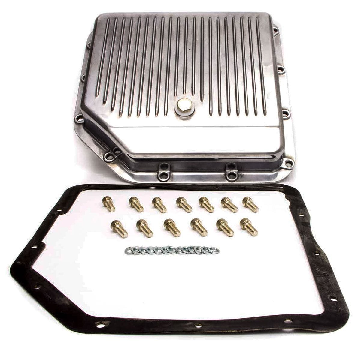 RPC Drain Pug Included, Extra Capacity 3-1/2" Deep Racing Power Company Chrome Steel Transmission Pan for GM Turbo 350, Finned RPCR9198 SR