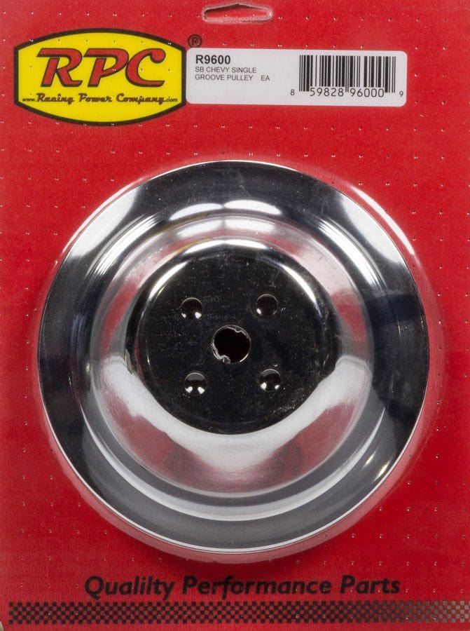 RPC Fits 1955-68 S/B Chev 283-350 with Short Water Pump Racing Power Company Chrome Steel Water Pump Upper Pulley, Single Groove 7.10" Dia, 1.75" Bolt Circle SR