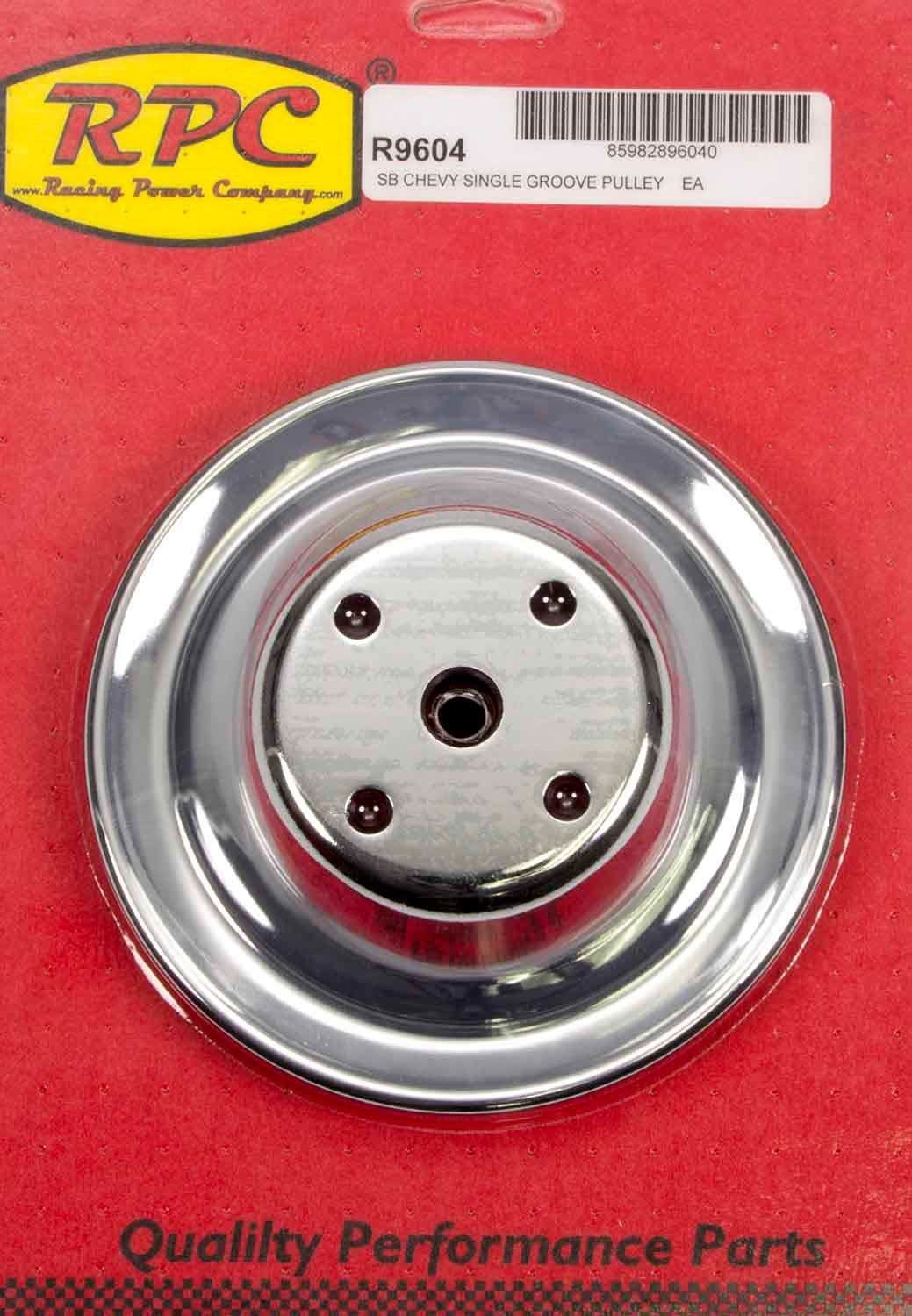 RPC Fits 1969-85 S/B Chev 283-350 with Long Water Pump Racing Power Company Chrome Steel Water Pump Upper Pulley, Single Groove 6.30" Dia, 2.30" Bolt Circle SR