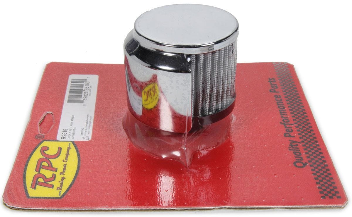 RPC Fits Valve Covers with 1.25" Holes Racing Power Company Chrome Steel Push-in Open Filter Breather with Shield, 3" Tall RPCR9516 SR