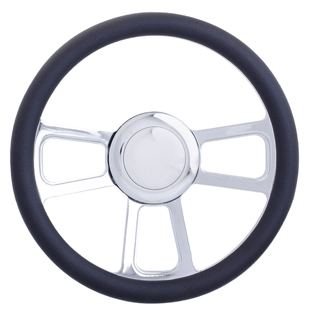 RPC With Leather Grip (Horn Button Not Included) Racing Power Company 14" T Style Aluminium Steering Wheel (Chrome) RPCR5606 SR
