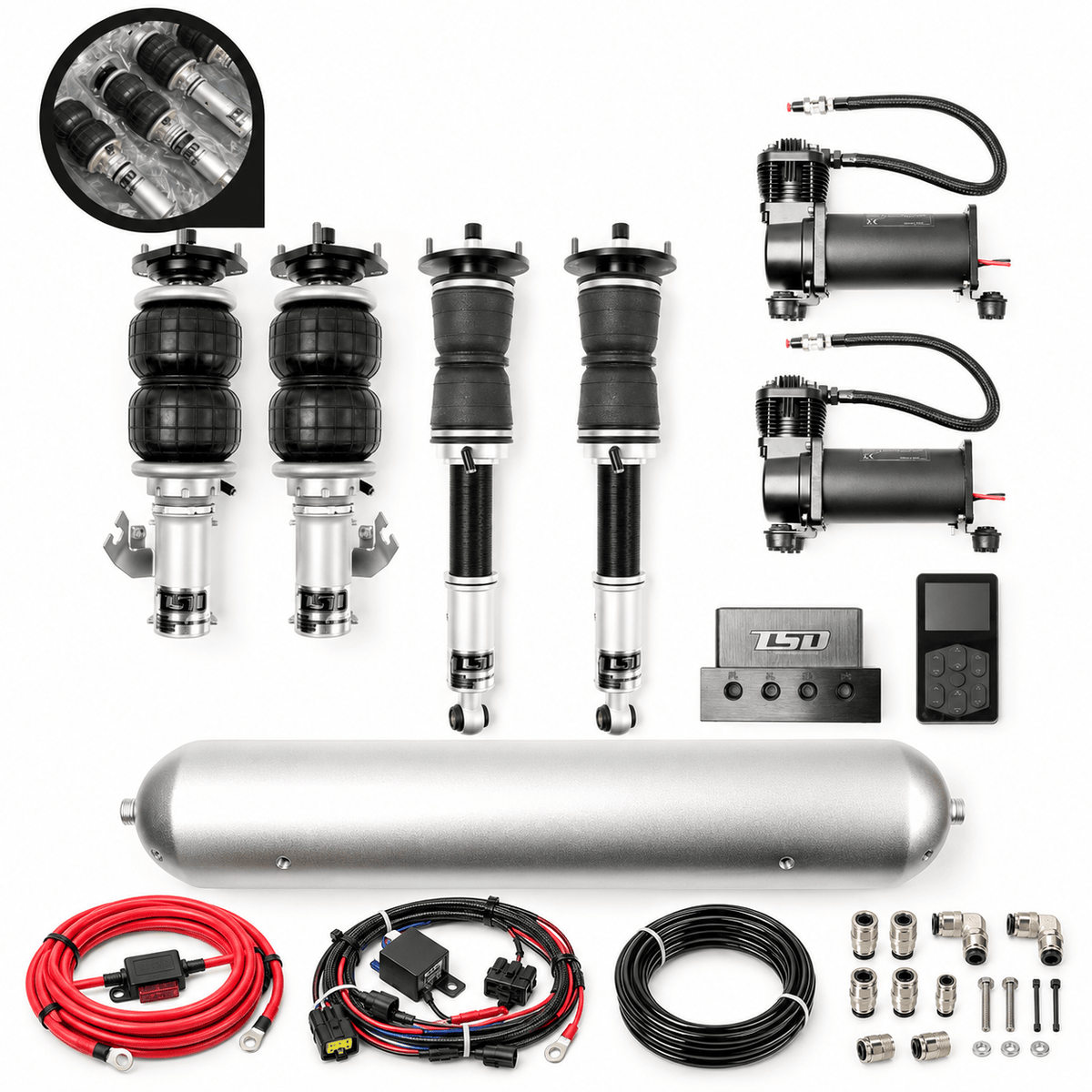 TSD Performance Air Bag Suspension 5 Gallon (19 Litre) / Silver (Raw Alloy) / Air Freight - Please allow 2 weeks for manufacture. TSD Performance Air Suspension Suits Skoda Octavia 3rd Gen 2013+ 5E / A7 (TSDSKD0025E/A7-2AIR) SR