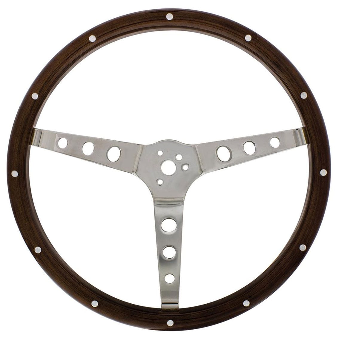 UPI UPI Reproductions 15" Woodgrain Steering Wheel 3-Bolt 4" Dish, 304 Stainless UP110794 SR
