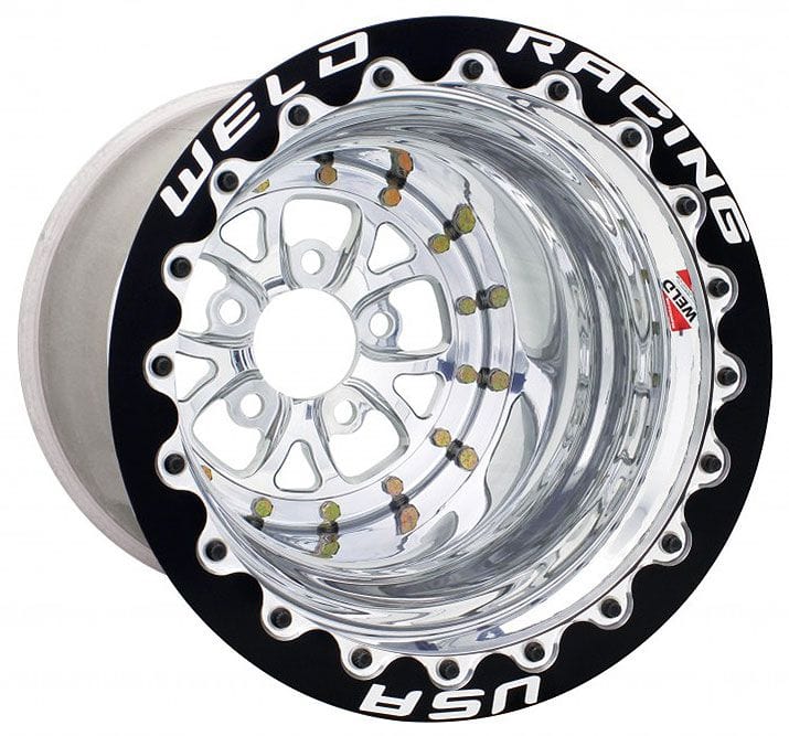 Weld Racing 15" x 12" 3" B/S Suit 5 x 4.75" B/C, Black Double Bead-Loc With M/T T Weld Racing V-Series Rim - Polished Center WE84P-512276MB SR