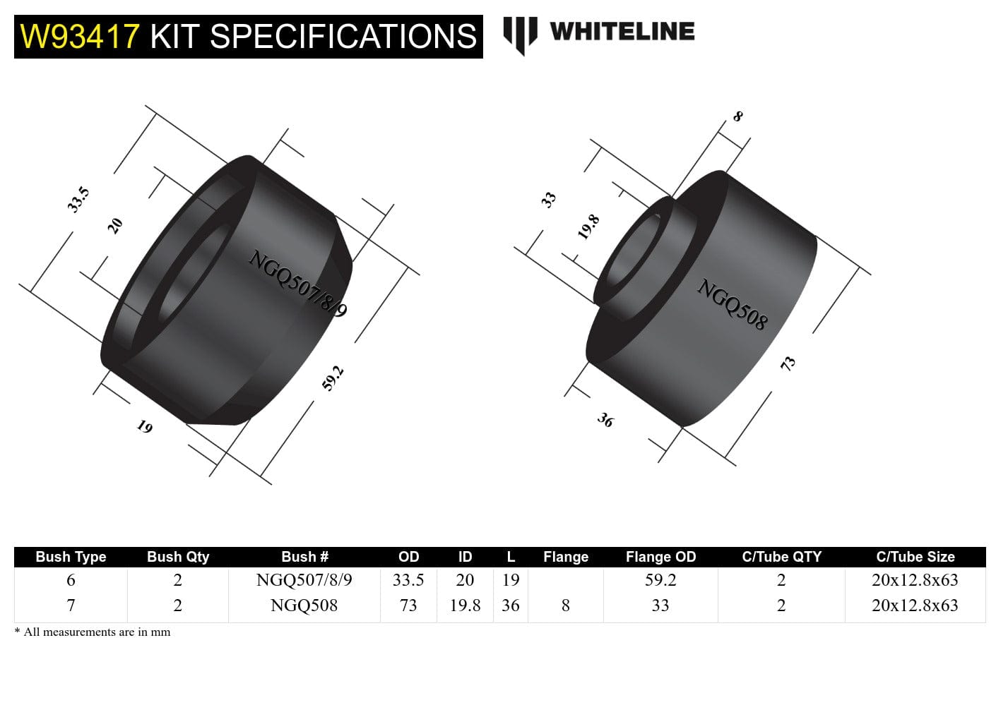 Whiteline 10 x 16 x 26 cm / Suits hardtop and highroof models Front Body Mount - Bushing Kit-Cab Front to Suit Nissan Patrol GQ, GU and Ford Maverick DA SR