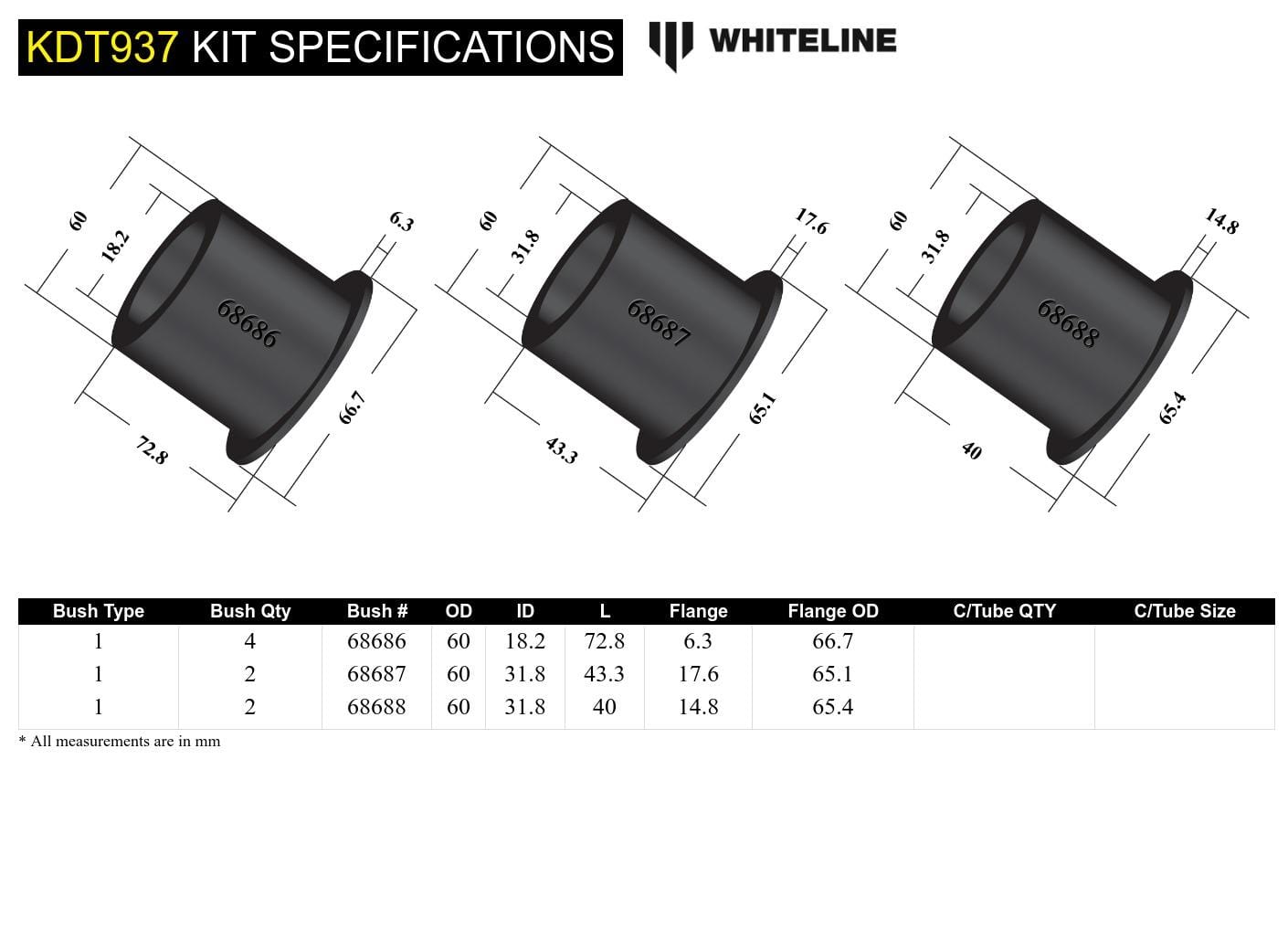 Whiteline 30 x 20 x 10 cm Rear Subframe - Bushing Kit to Suit Subaru Forester, Impreza WRX/STi, Levorg, Liberty and Outback SR