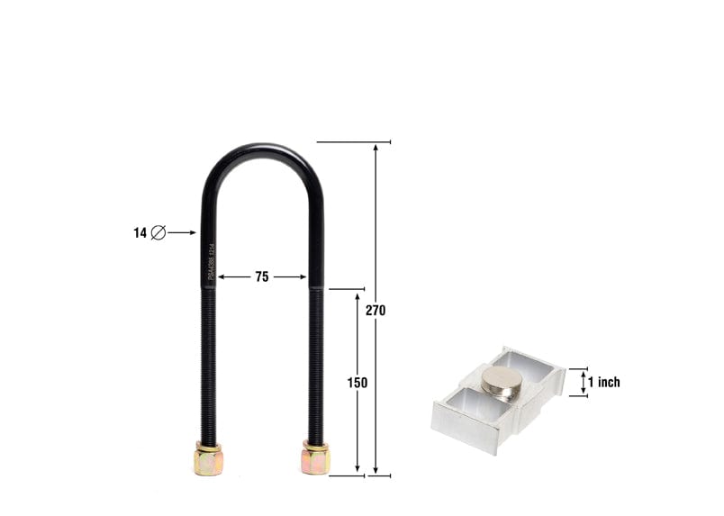 Whiteline 40 x 20 x 10 cm / Block = 25mm, Pin = 32mm, Hole = 35mm, U Bolt = M14x75mm Rear Lowering Block - Kit 1" to Suit Ford Falcon EF-FGX and FPV SR