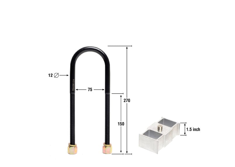 Whiteline 40 x 20 x 10 cm / Block = 38mm, Pin = 14mm, Hole = 14mm, U Bolt = M12x75mm Rear Lowering Block - Kit 1.5" to Suit Toyota, Foton and Mitsubishi SR