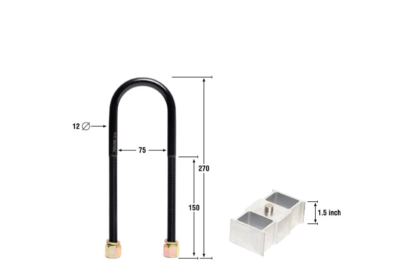 Whiteline 40 x 20 x 10 cm / Block = 38mm, Pin = 35mm, Hole = 35mm, U Bolt = M12x75mm Rear Lowering Block - Kit 1.5" to Suit Ford Falcon/Fairlane XR-XF 8cyl SR