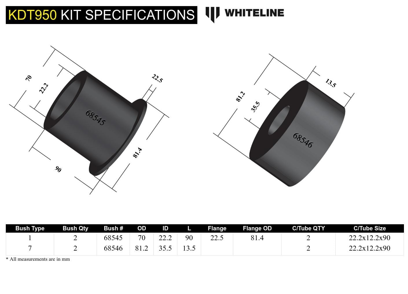Whiteline 40 x 20 x 10 cm ear Beam Axle - Bushing Kit to Suit Holden Astra AH SR