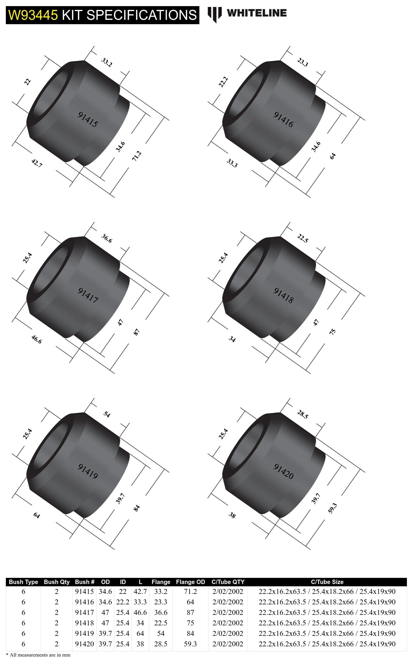 Whiteline 40 x 20 x 10 cm Front and Rear Body Mount - Bushing Kit to Suit Ford Ranger PJ, PK and Mazda BT-50 UN 4wd SR