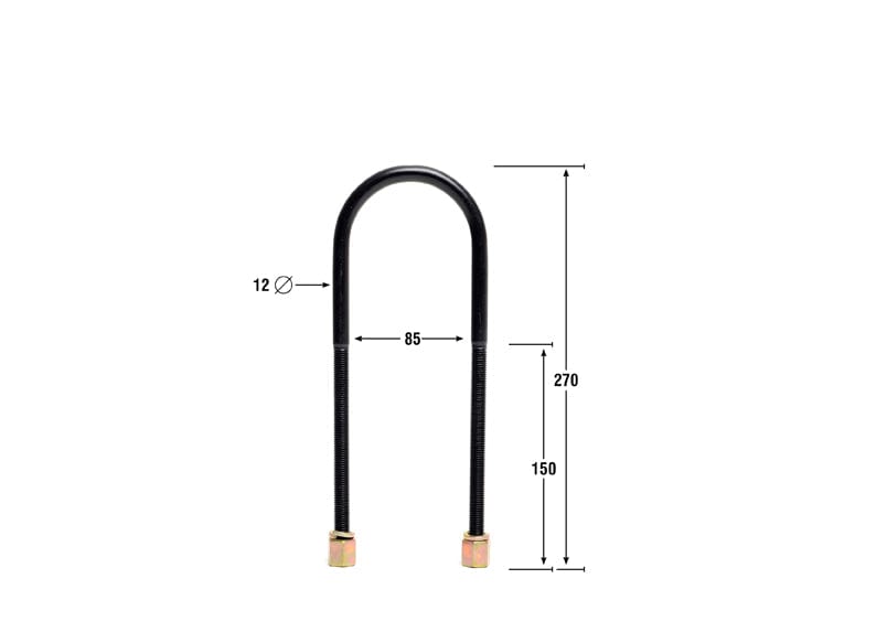 Whiteline 40 x 20 x 10 cm / ID=85mm, L=270mm, Thread=M12 - round top Universal U Bolts - ID=85mm, L=270mm, Thread=M12 - round top SR