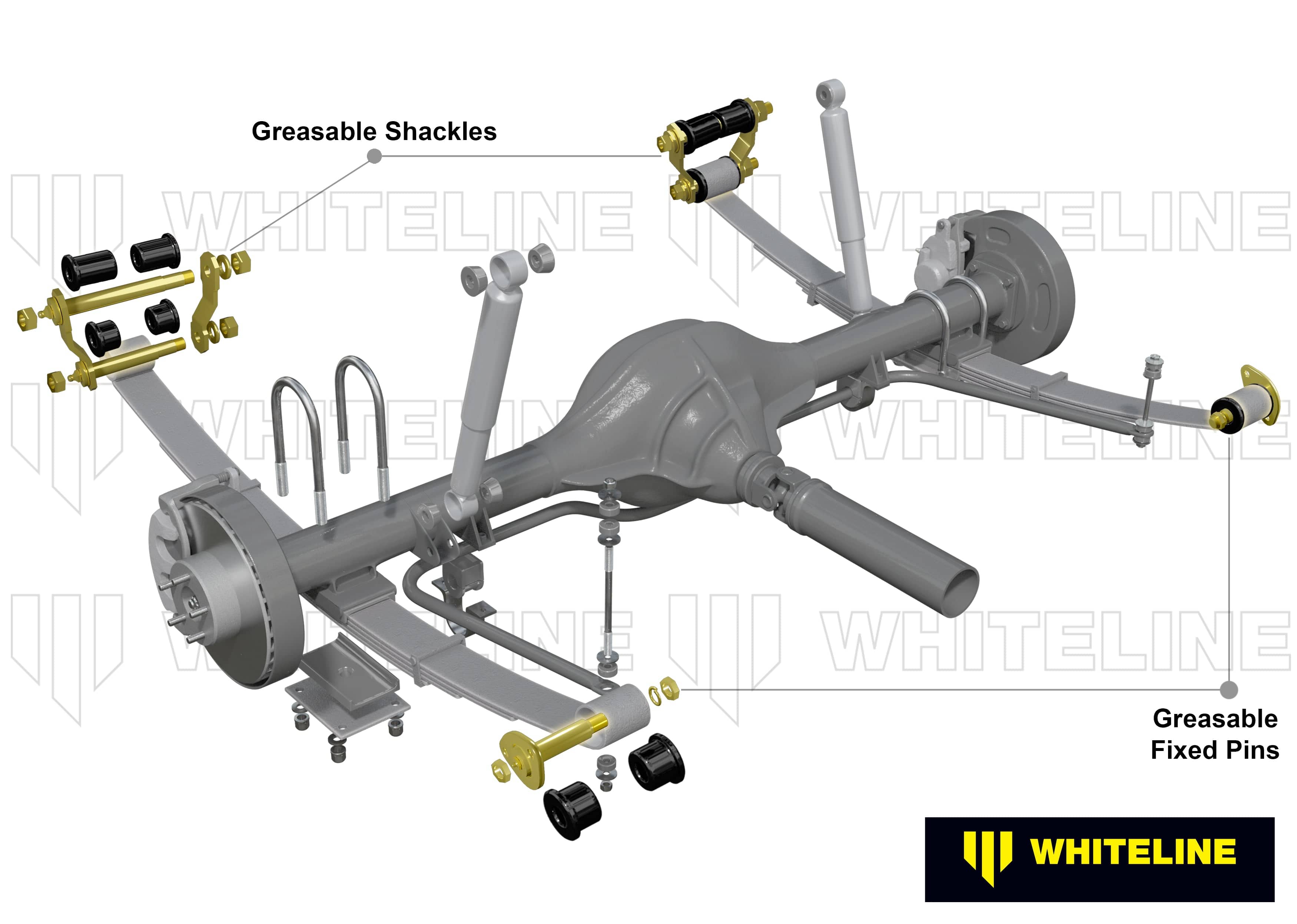 Whiteline 40 x 20 x 10 cm Rear Leaf Spring - Bushing and Greaseable Shackle/Pin Kit to Suit Holden Colorado, Rodeo and Isuzu D-Max SR