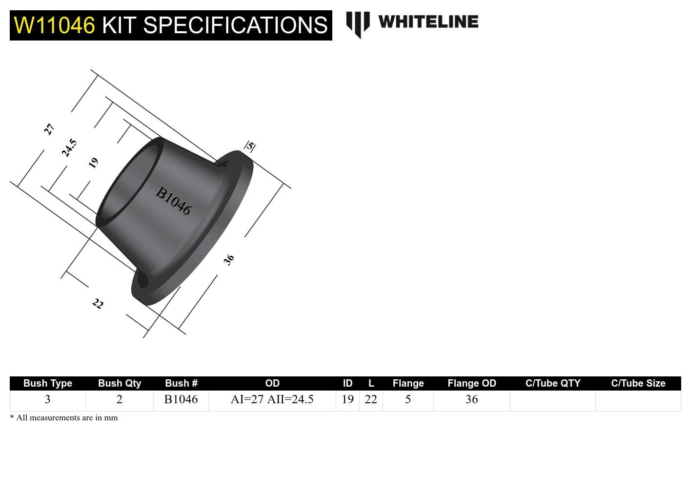 Whiteline 7 x 14 x 20 cm Front Steering Idler Arm - Bushing Kit to Suit Mitsubishi L300, Pajero and Triton SR