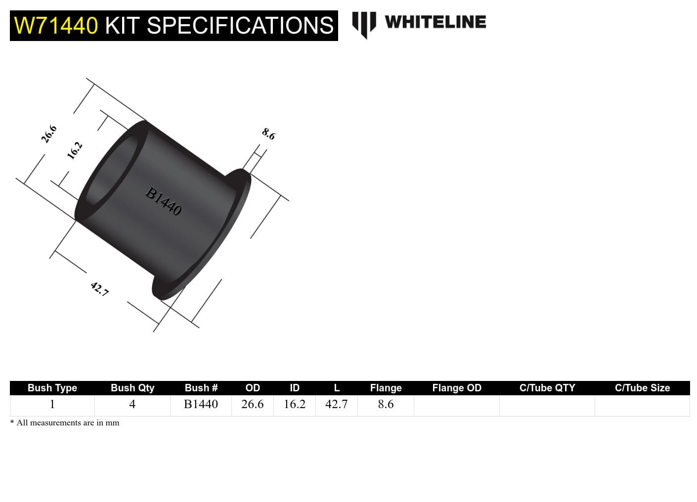Whiteline 7 x 14 x 20 cm Leaf Spring - Bushing Kit to Suit Ford Transit 80F SR