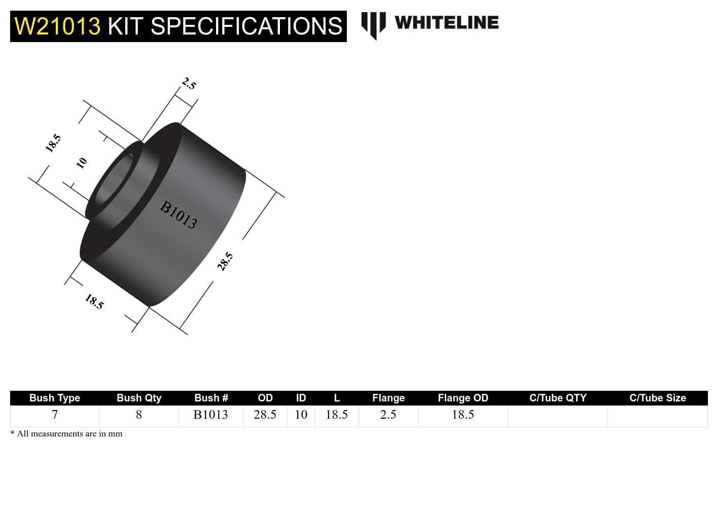 Whiteline 7 x 14 x 20 cm / OD=28, ID=10, L=18mm, locator OD=18mm Sway Bar Link - Bushing Kit to Suit Ford Falcon/Fairlane XK-AU and Mustang Classic SR
