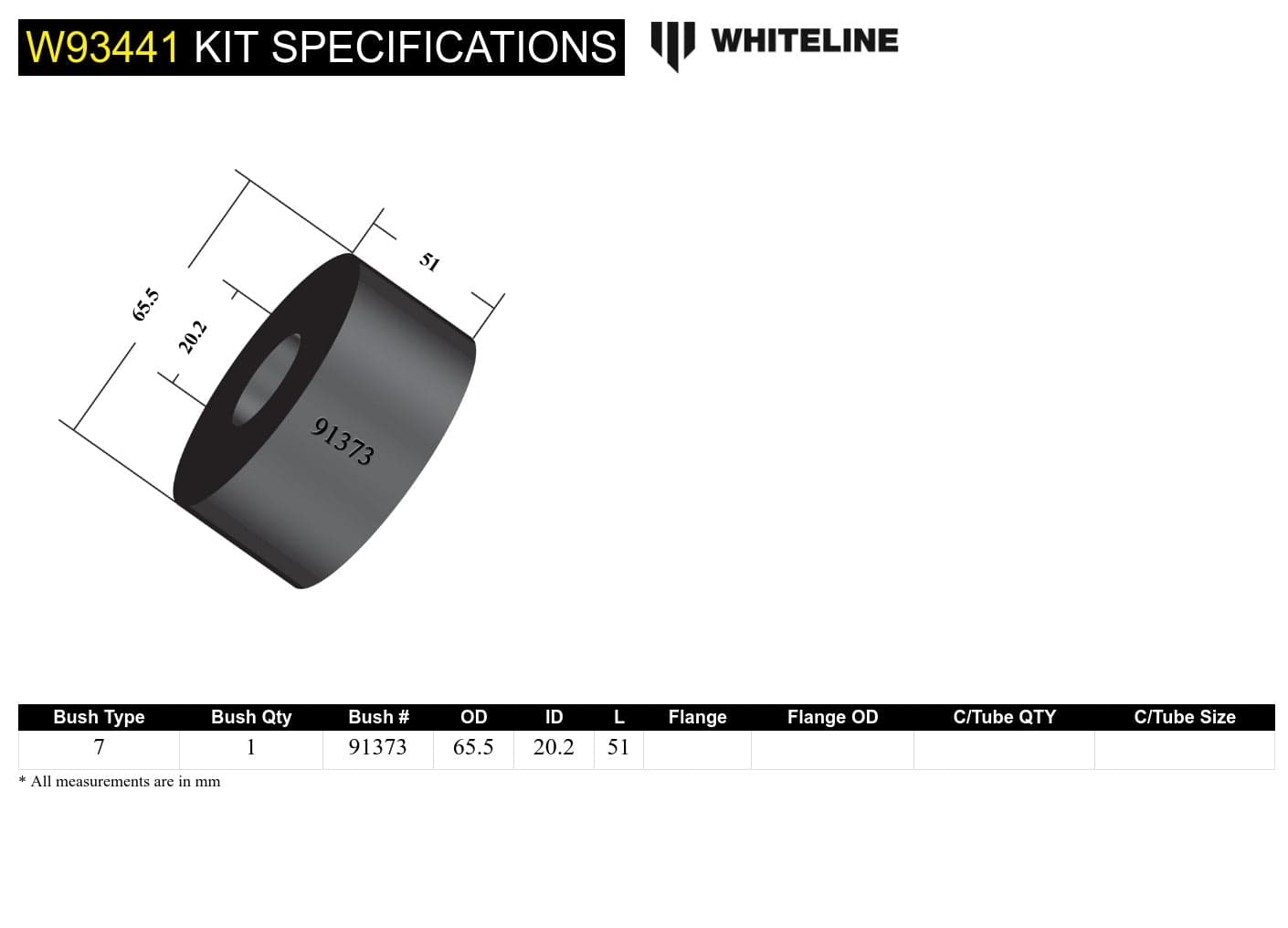 Whiteline 7 x 14 x 20 cm Rear Differential Mount - Bushing Kit to Suit Mazda CX-5 KE, KF SR