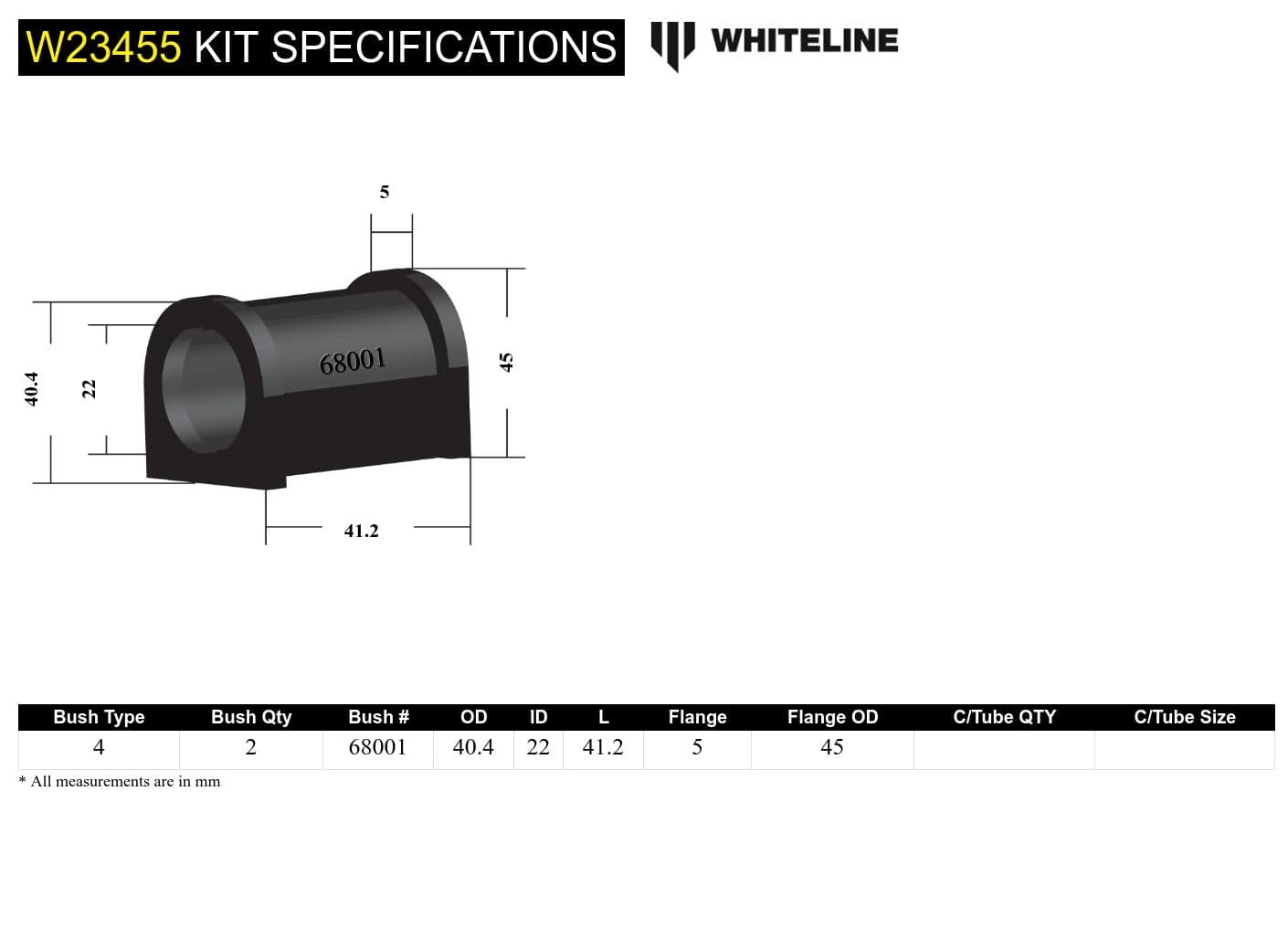 Whiteline 7 x 14 x 20 cm Rear Sway Bar Mount - Bushing Kit 22mm to Suit Jeep Cherokee XJ and Wrangler TJ, JK SR