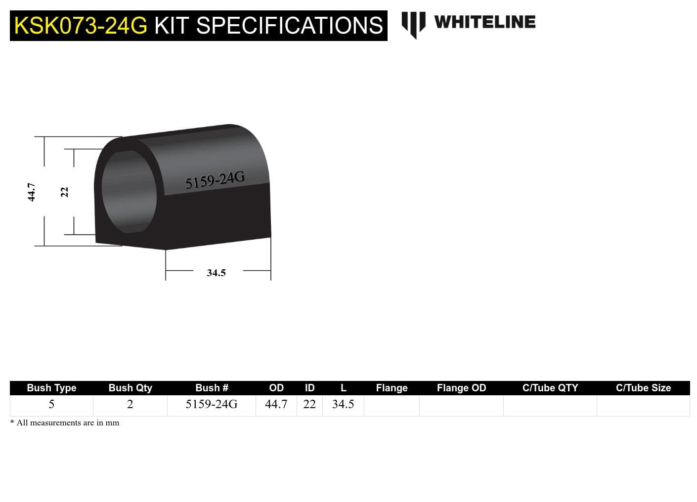 Whiteline 7 x 14 x 20 cm / Service kit - suits Whiteline sway bars Front Sway Bar Mount - Bushing Kit 24mm to Suit Whiteline Sway Bars SR