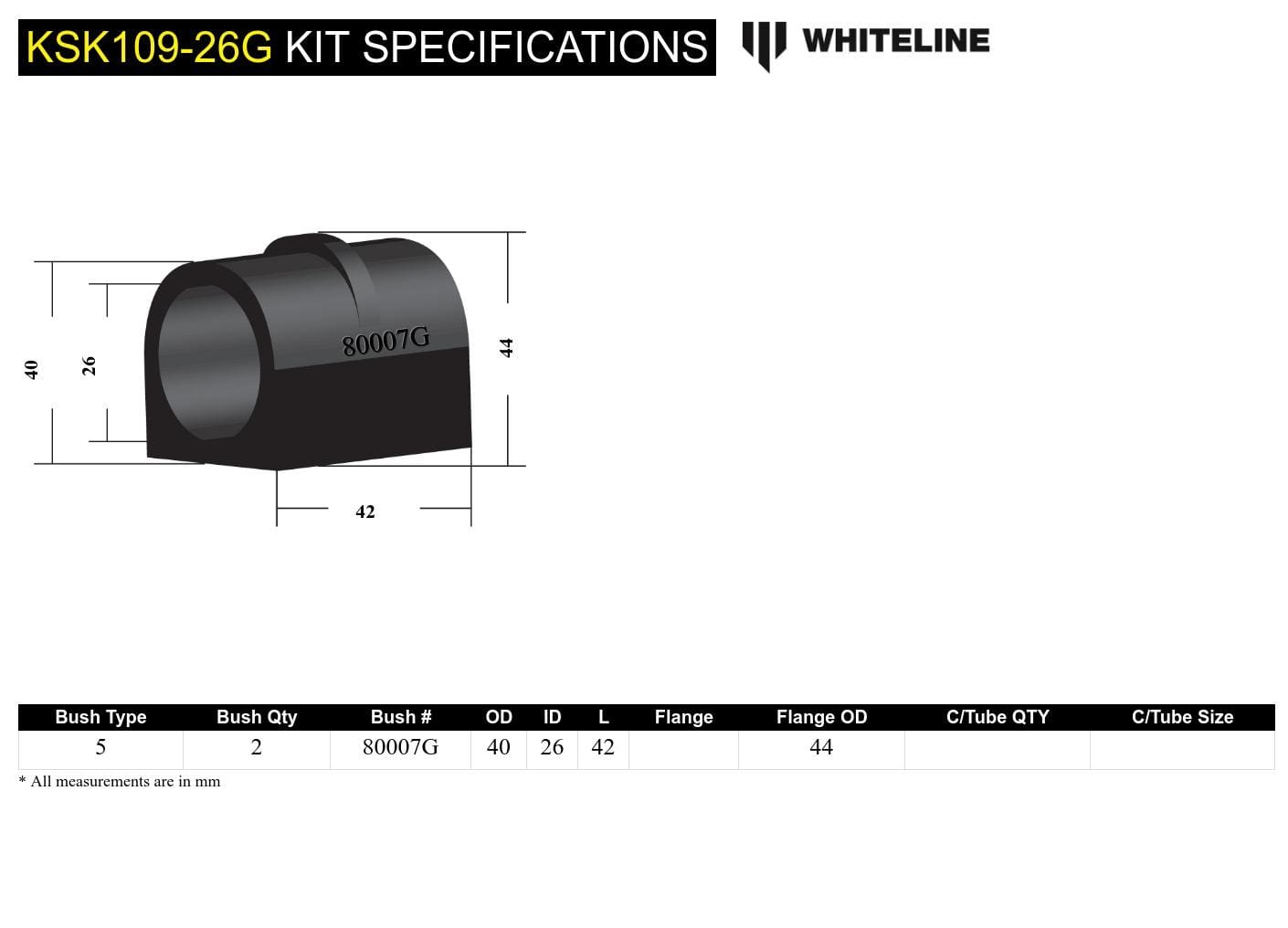 Whiteline 7 x 14 x 20 cm / Service kit - suits Whiteline sway bars Front Sway Bar Mount - Bushing Kit 26mm to Suit Whiteline Sway Bars SR