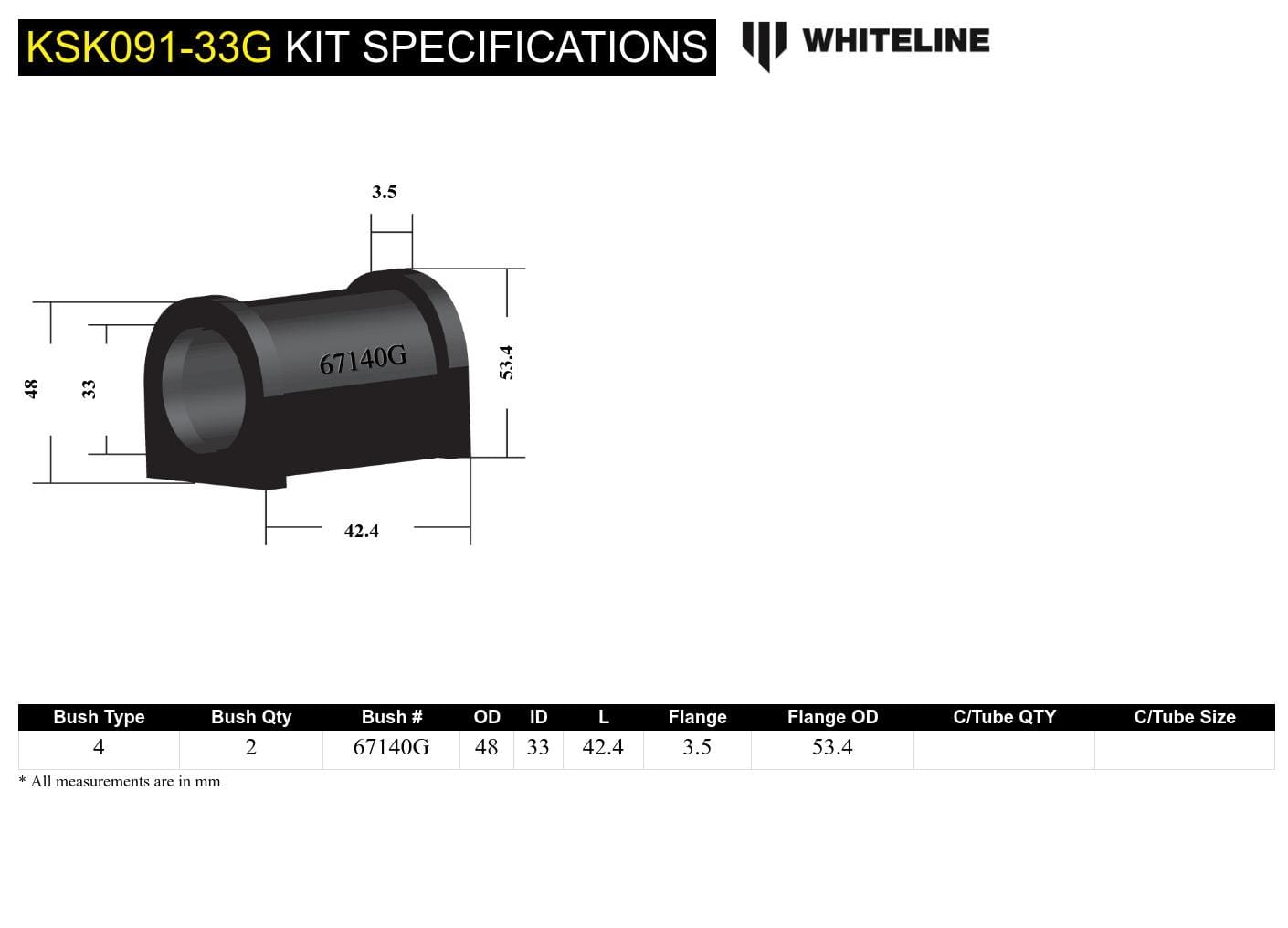 Whiteline 7 x 14 x 20 cm / Service kit - suits Whiteline sway bars Front Sway Bar Mount - Bushing Kit 33mm to Suit Whiteline Sway Bars SR