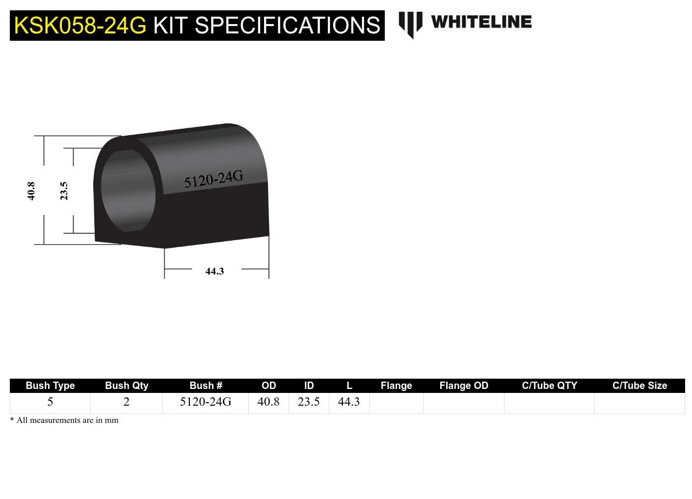 Whiteline 7 x 14 x 20 cm / Service kit - suits Whiteline sway bars Sway Bar Mount - Bushing Kit 24mm to Suit Whiteline Sway Bars SR