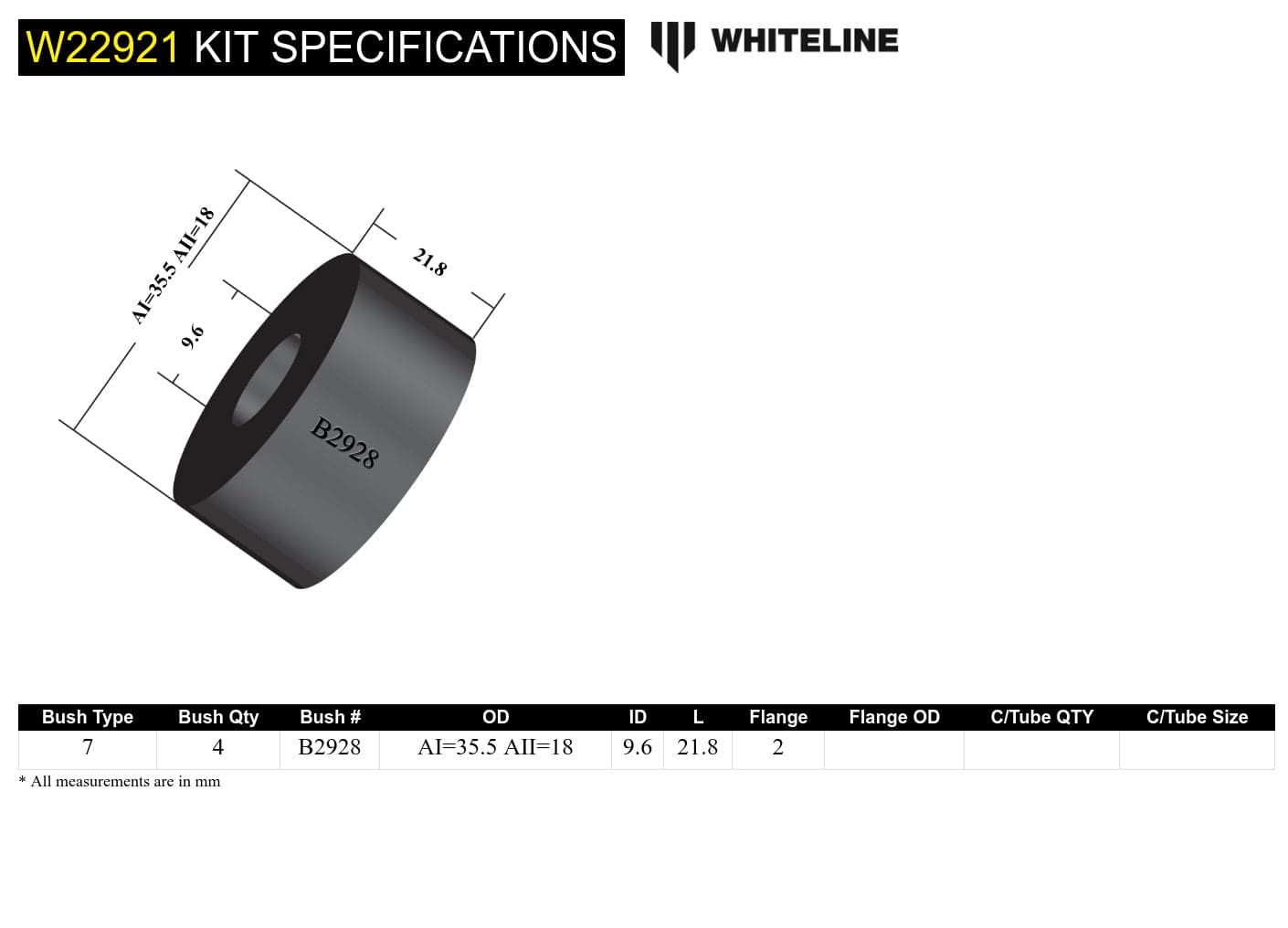Whiteline 7 x 14 x 20 cm Sway Bar Link - Upper Bushing Kit to Suit Holden Commodore VX, VY and HSV and Toyota 4Runner, FJ Cruiser, Prado SR