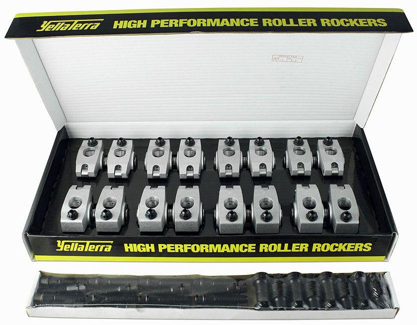 YT Suit SB Chev With AFR 227 Heads With .206" Offset Inlet Yella Terra Platinum Roller Rocker Set 1.65/1.55 Ratio (7/16" Mount, Twin Shaft Adjustable) SR